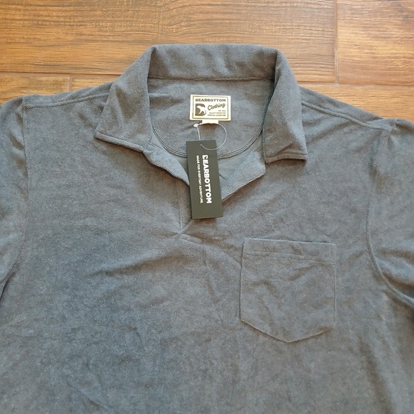 Bear Bottom Polo Mens Large Grey Blue Coastal Terry Polo Comfort Casual Outdoors - Picture 1 of 10